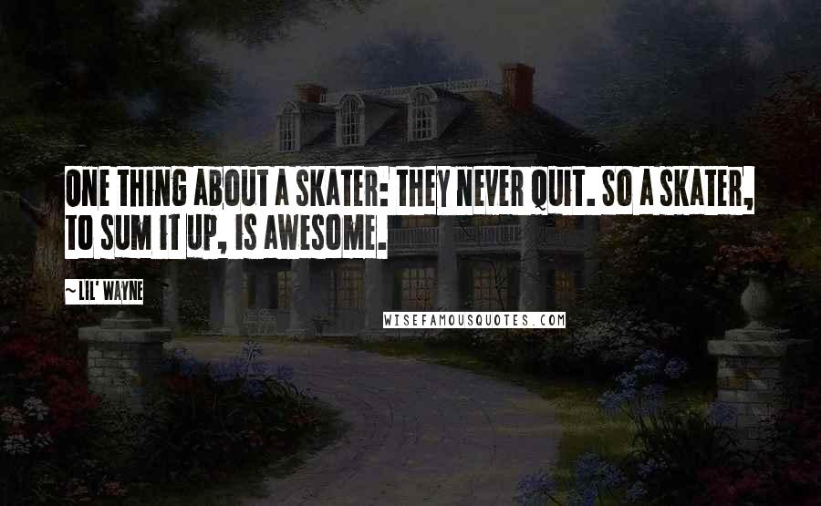 Lil' Wayne Quotes: One thing about a skater: they never quit. So a skater, to sum it up, is awesome.