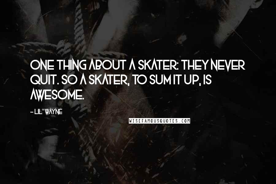 Lil' Wayne Quotes: One thing about a skater: they never quit. So a skater, to sum it up, is awesome.