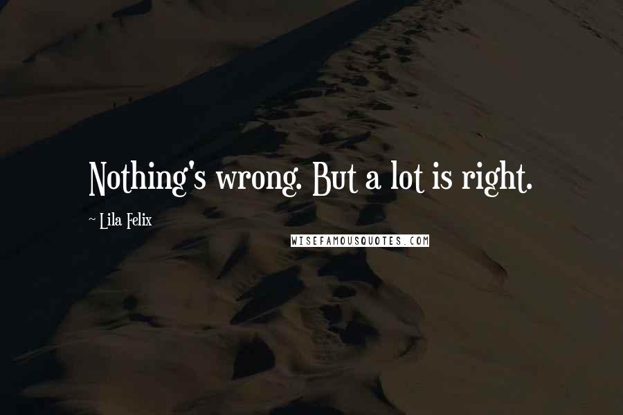 Lila Felix Quotes: Nothing's wrong. But a lot is right.