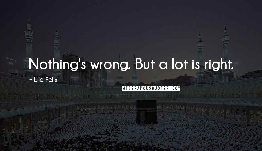 Lila Felix Quotes: Nothing's wrong. But a lot is right.