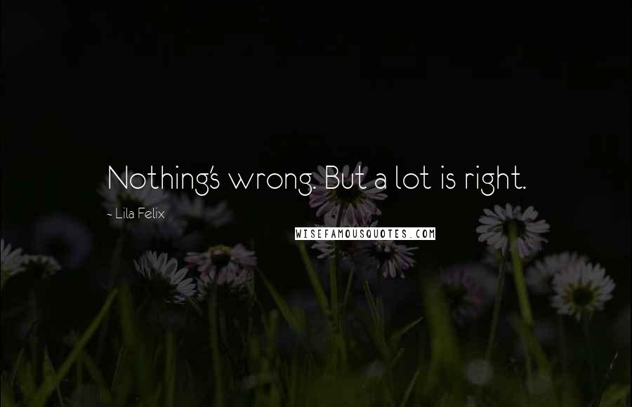 Lila Felix Quotes: Nothing's wrong. But a lot is right.