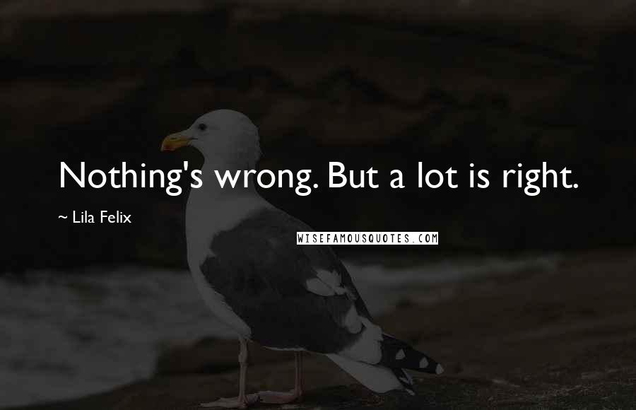 Lila Felix Quotes: Nothing's wrong. But a lot is right.