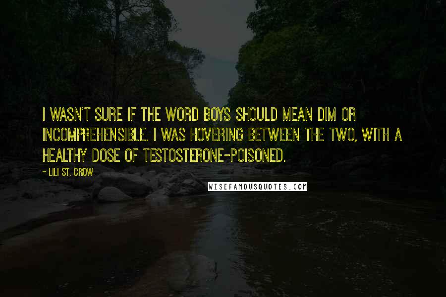 Lili St. Crow Quotes: I wasn't sure if the word boys should mean dim or incomprehensible. I was hovering between the two, with a healthy dose of testosterone-poisoned.