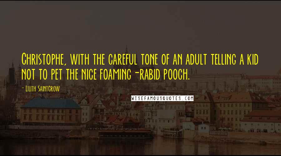 Lilith Saintcrow Quotes: Christophe, with the careful tone of an adult telling a kid not to pet the nice foaming-rabid pooch.