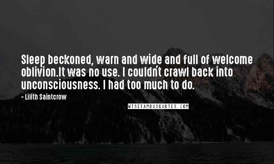 Lilith Saintcrow Quotes: Sleep beckoned, warn and wide and full of welcome oblivion.It was no use. I couldn't crawl back into unconsciousness. I had too much to do.