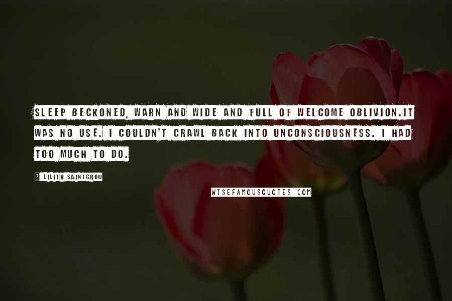 Lilith Saintcrow Quotes: Sleep beckoned, warn and wide and full of welcome oblivion.It was no use. I couldn't crawl back into unconsciousness. I had too much to do.
