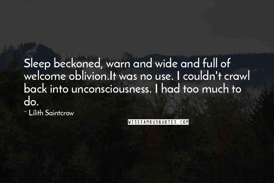 Lilith Saintcrow Quotes: Sleep beckoned, warn and wide and full of welcome oblivion.It was no use. I couldn't crawl back into unconsciousness. I had too much to do.