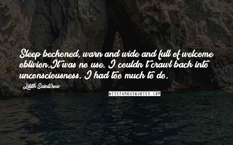 Lilith Saintcrow Quotes: Sleep beckoned, warn and wide and full of welcome oblivion.It was no use. I couldn't crawl back into unconsciousness. I had too much to do.