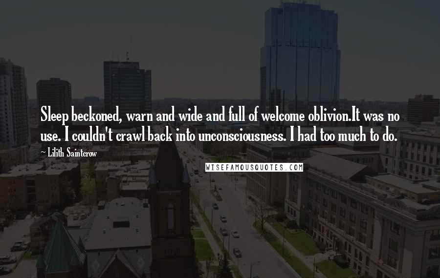 Lilith Saintcrow Quotes: Sleep beckoned, warn and wide and full of welcome oblivion.It was no use. I couldn't crawl back into unconsciousness. I had too much to do.