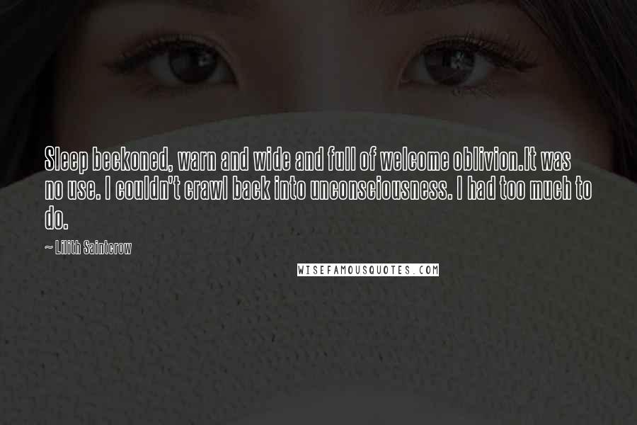Lilith Saintcrow Quotes: Sleep beckoned, warn and wide and full of welcome oblivion.It was no use. I couldn't crawl back into unconsciousness. I had too much to do.