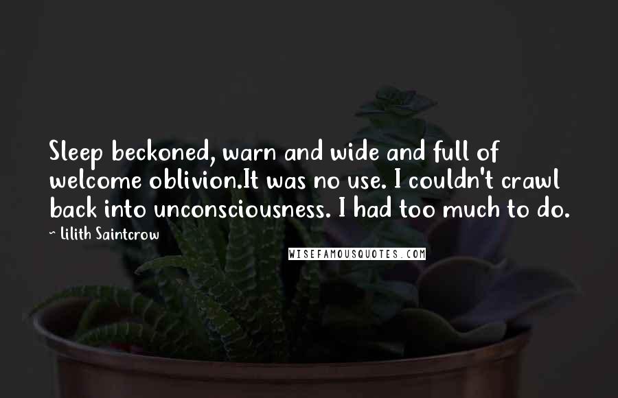 Lilith Saintcrow Quotes: Sleep beckoned, warn and wide and full of welcome oblivion.It was no use. I couldn't crawl back into unconsciousness. I had too much to do.