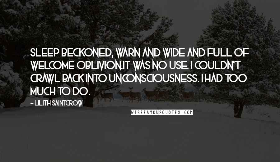 Lilith Saintcrow Quotes: Sleep beckoned, warn and wide and full of welcome oblivion.It was no use. I couldn't crawl back into unconsciousness. I had too much to do.