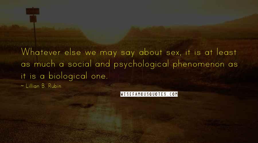 Lillian B. Rubin Quotes: Whatever else we may say about sex, it is at least as much a social and psychological phenomenon as it is a biological one.