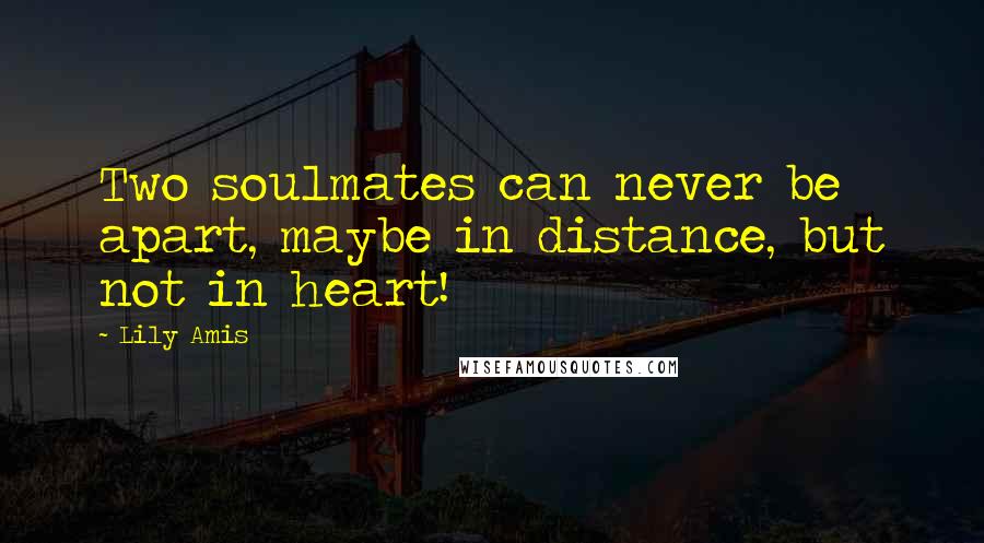 Lily Amis Quotes: Two soulmates can never be apart, maybe in distance, but not in heart!