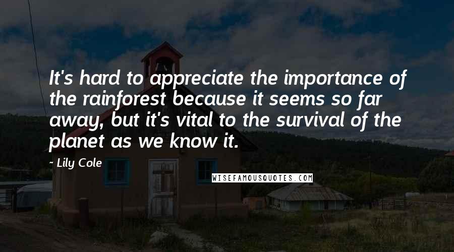 Lily Cole Quotes: It's hard to appreciate the importance of the rainforest because it seems so far away, but it's vital to the survival of the planet as we know it.