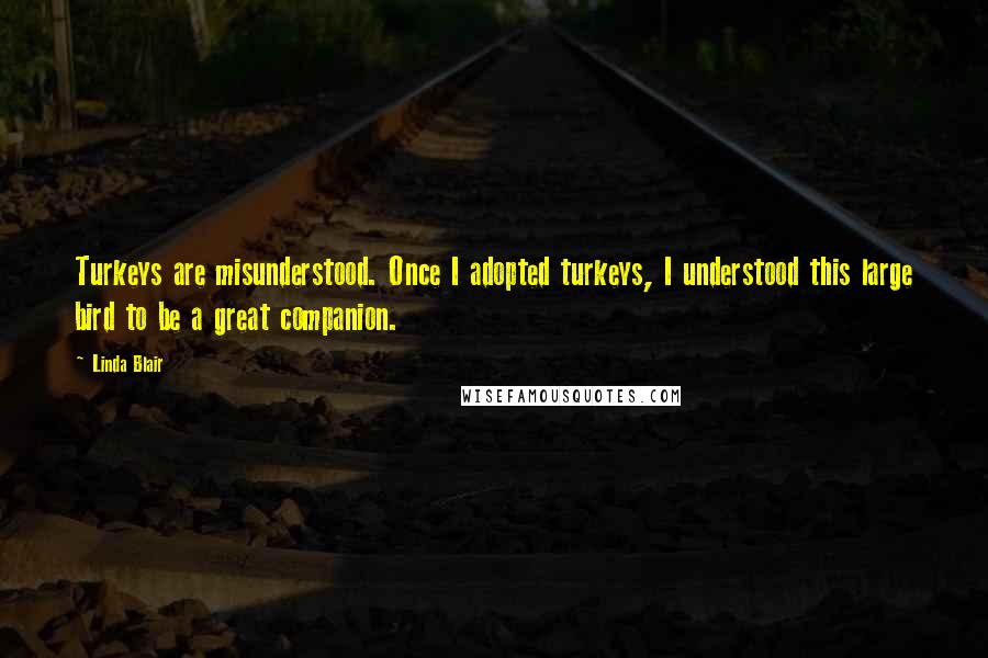 Linda Blair Quotes: Turkeys are misunderstood. Once I adopted turkeys, I understood this large bird to be a great companion.