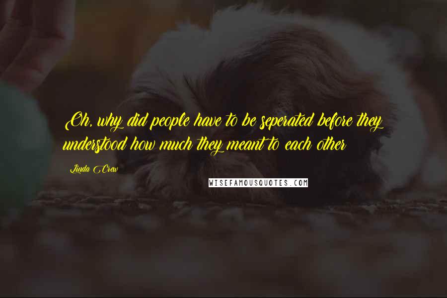 Linda Crew Quotes: Oh, why did people have to be seperated before they understood how much they meant to each other?