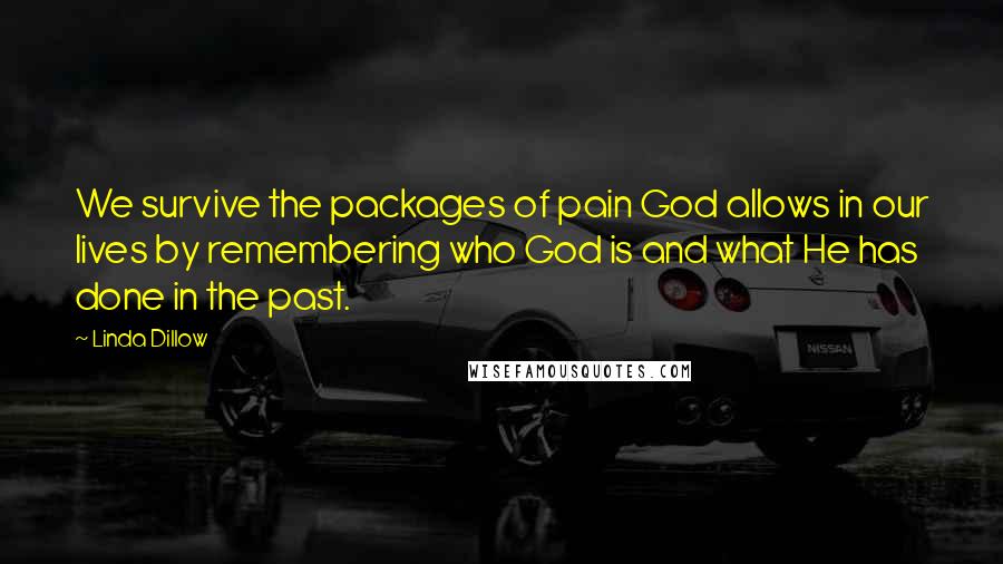 Linda Dillow Quotes: We survive the packages of pain God allows in our lives by remembering who God is and what He has done in the past.