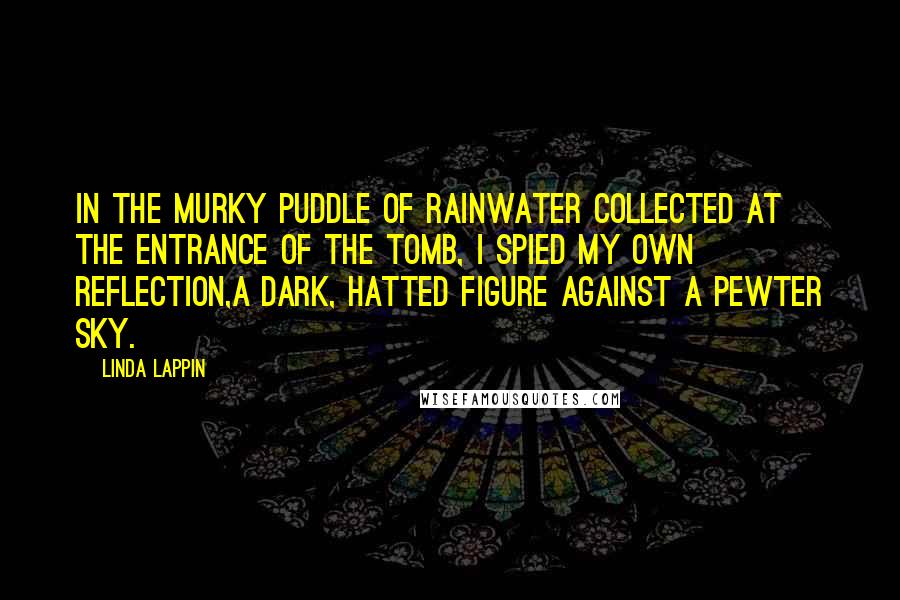 Linda Lappin Quotes: In the murky puddle of rainwater collected at the entrance of the tomb, I spied my own reflection,a dark, hatted figure against a pewter sky.