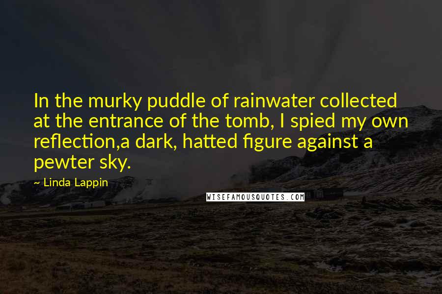 Linda Lappin Quotes: In the murky puddle of rainwater collected at the entrance of the tomb, I spied my own reflection,a dark, hatted figure against a pewter sky.