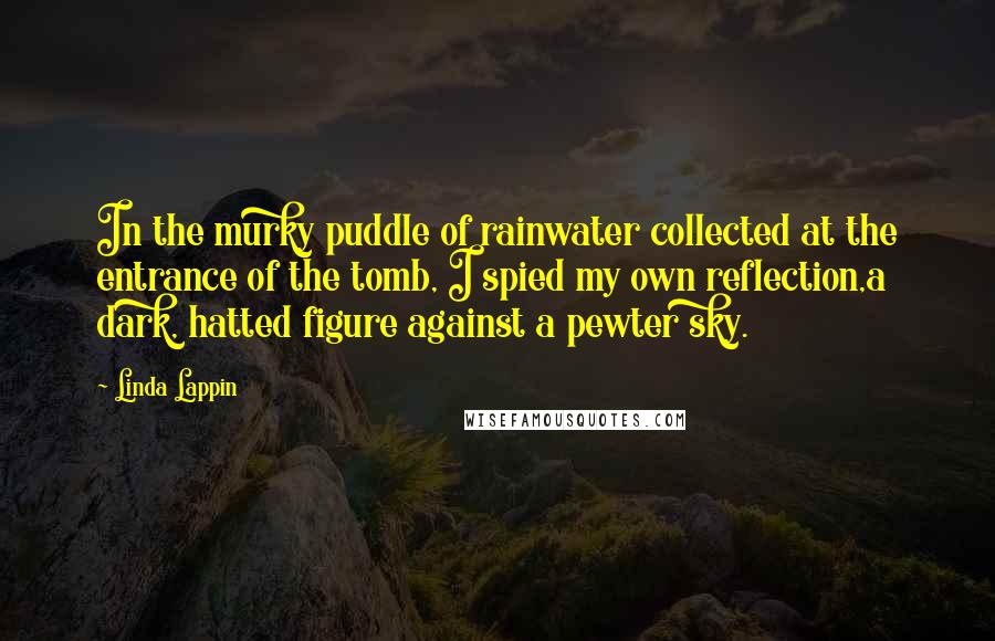 Linda Lappin Quotes: In the murky puddle of rainwater collected at the entrance of the tomb, I spied my own reflection,a dark, hatted figure against a pewter sky.