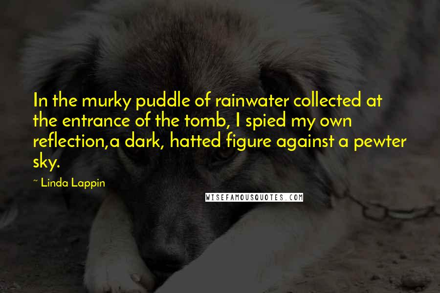 Linda Lappin Quotes: In the murky puddle of rainwater collected at the entrance of the tomb, I spied my own reflection,a dark, hatted figure against a pewter sky.