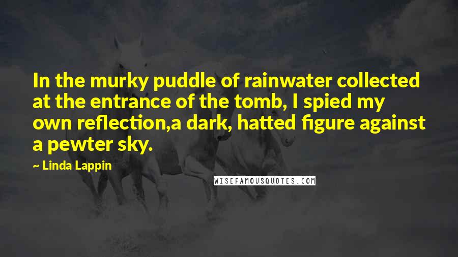 Linda Lappin Quotes: In the murky puddle of rainwater collected at the entrance of the tomb, I spied my own reflection,a dark, hatted figure against a pewter sky.