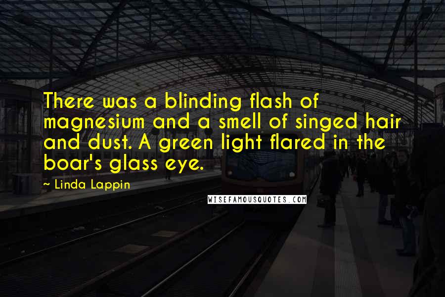 Linda Lappin Quotes: There was a blinding flash of magnesium and a smell of singed hair and dust. A green light flared in the boar's glass eye.