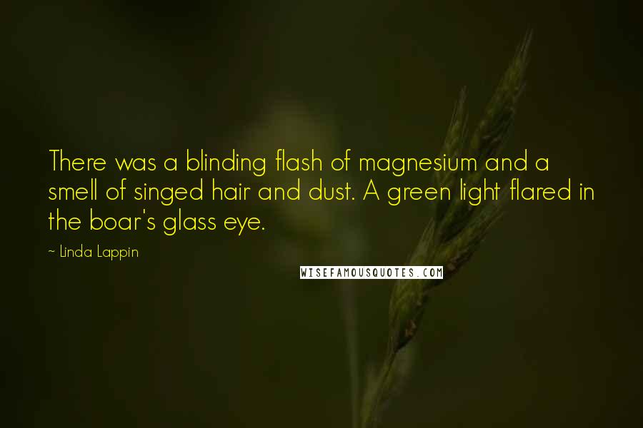 Linda Lappin Quotes: There was a blinding flash of magnesium and a smell of singed hair and dust. A green light flared in the boar's glass eye.