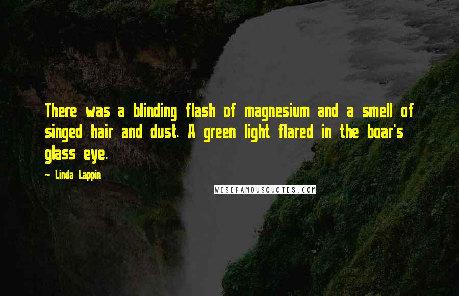 Linda Lappin Quotes: There was a blinding flash of magnesium and a smell of singed hair and dust. A green light flared in the boar's glass eye.