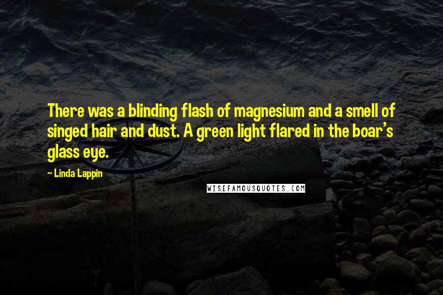 Linda Lappin Quotes: There was a blinding flash of magnesium and a smell of singed hair and dust. A green light flared in the boar's glass eye.