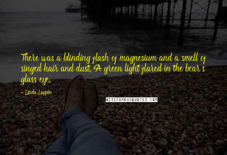 Linda Lappin Quotes: There was a blinding flash of magnesium and a smell of singed hair and dust. A green light flared in the boar's glass eye.