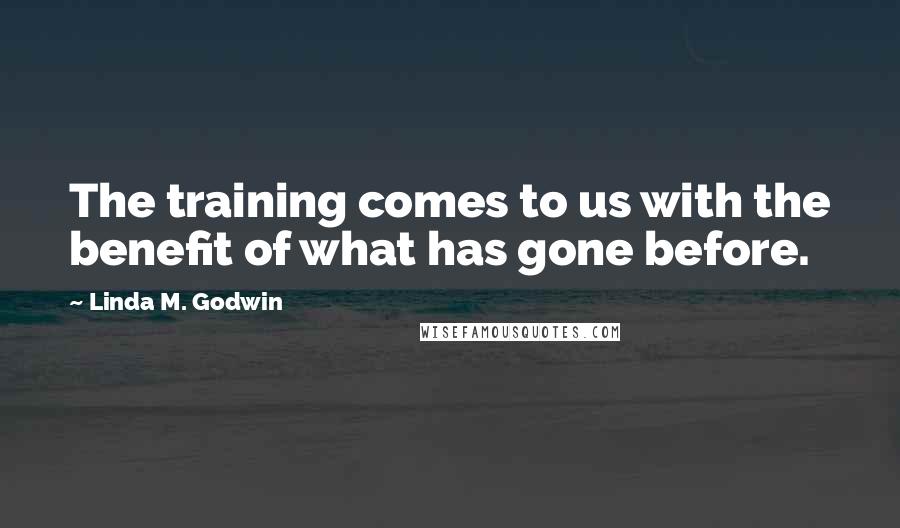Linda M. Godwin Quotes: The training comes to us with the benefit of what has gone before.