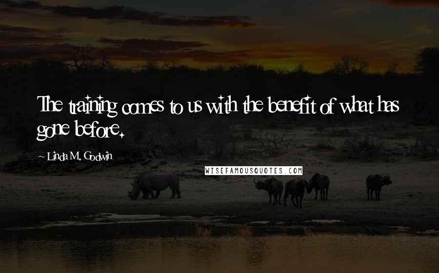 Linda M. Godwin Quotes: The training comes to us with the benefit of what has gone before.