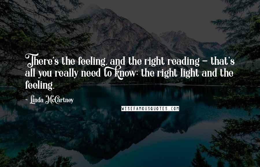 Linda McCartney Quotes: There's the feeling, and the right reading - that's all you really need to know; the right light and the feeling.