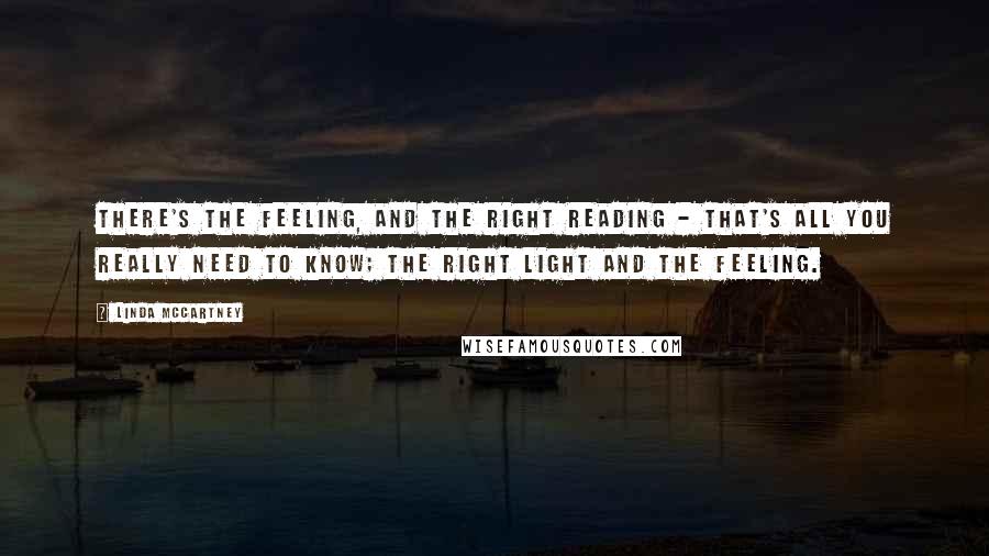 Linda McCartney Quotes: There's the feeling, and the right reading - that's all you really need to know; the right light and the feeling.