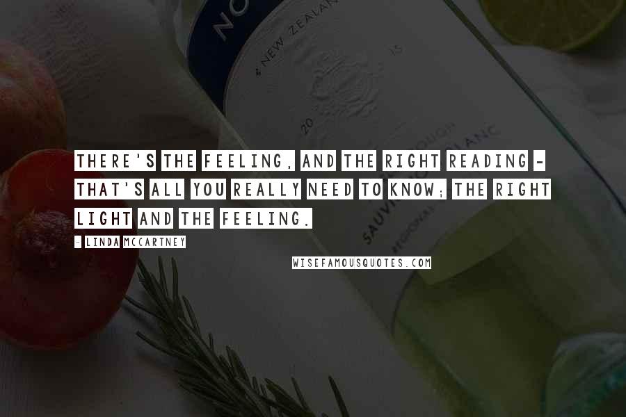 Linda McCartney Quotes: There's the feeling, and the right reading - that's all you really need to know; the right light and the feeling.