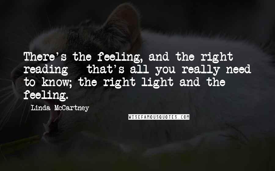 Linda McCartney Quotes: There's the feeling, and the right reading - that's all you really need to know; the right light and the feeling.