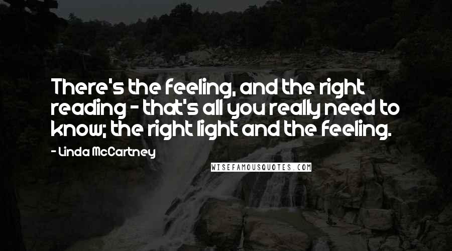 Linda McCartney Quotes: There's the feeling, and the right reading - that's all you really need to know; the right light and the feeling.