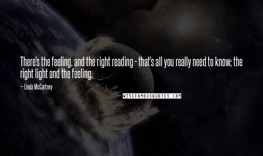 Linda McCartney Quotes: There's the feeling, and the right reading - that's all you really need to know; the right light and the feeling.