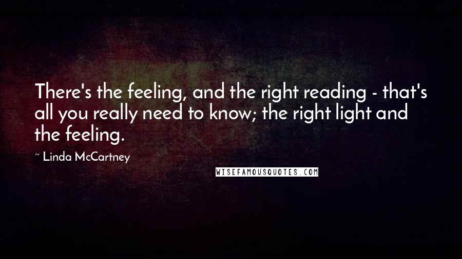 Linda McCartney Quotes: There's the feeling, and the right reading - that's all you really need to know; the right light and the feeling.