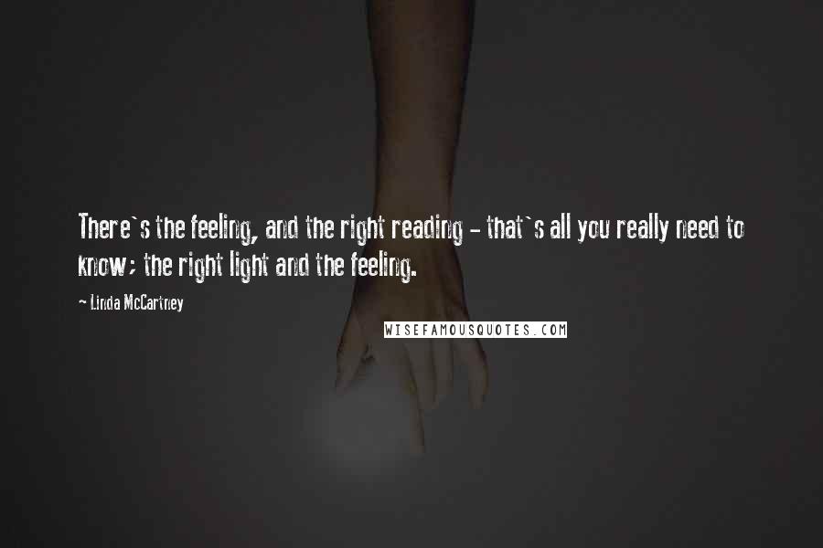 Linda McCartney Quotes: There's the feeling, and the right reading - that's all you really need to know; the right light and the feeling.