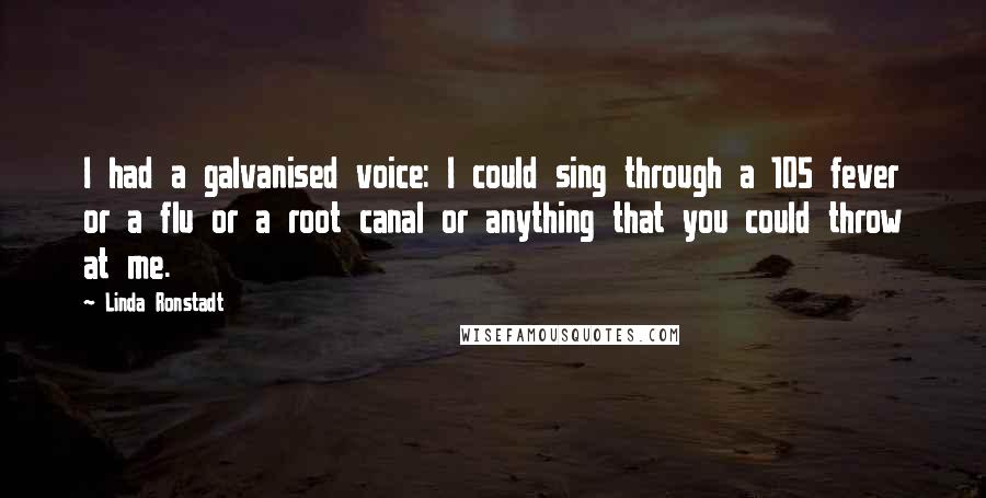 Linda Ronstadt Quotes: I had a galvanised voice: I could sing through a 105 fever or a flu or a root canal or anything that you could throw at me.