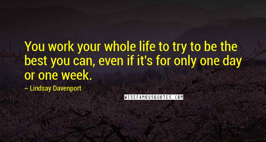 Lindsay Davenport Quotes: You work your whole life to try to be the best you can, even if it's for only one day or one week.
