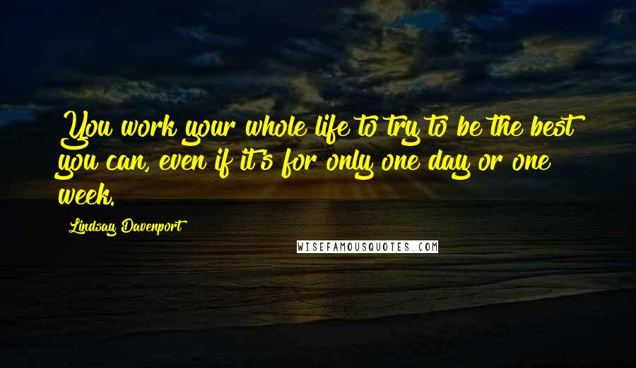 Lindsay Davenport Quotes: You work your whole life to try to be the best you can, even if it's for only one day or one week.