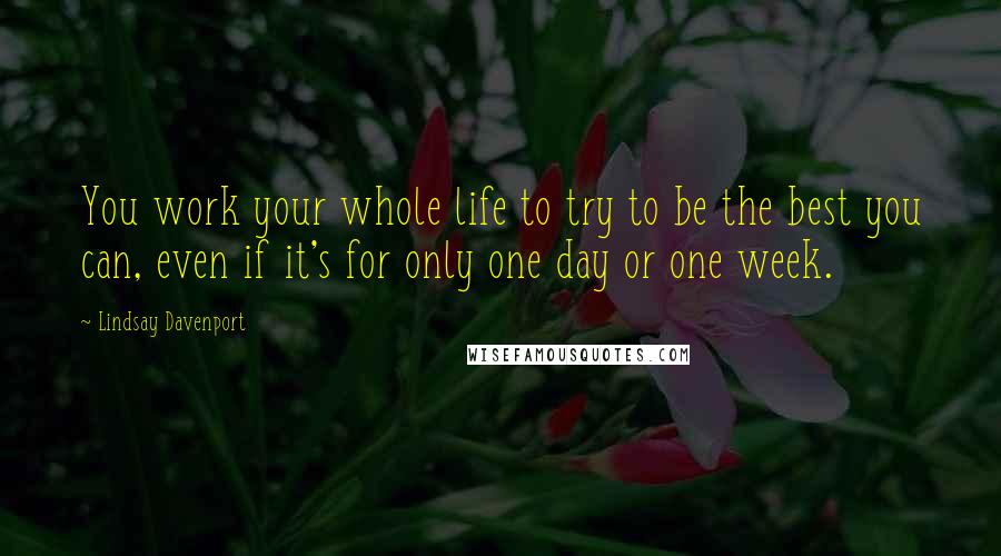 Lindsay Davenport Quotes: You work your whole life to try to be the best you can, even if it's for only one day or one week.