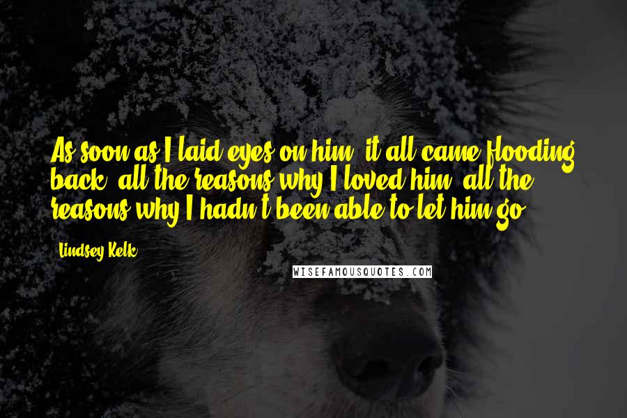 Lindsey Kelk Quotes: As soon as I laid eyes on him, it all came flooding back, all the reasons why I loved him, all the reasons why I hadn't been able to let him go.