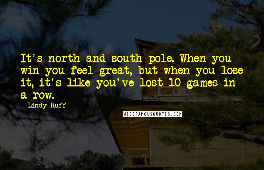 Lindy Ruff Quotes: It's north and south pole. When you win you feel great, but when you lose it, it's like you've lost 10 games in a row.