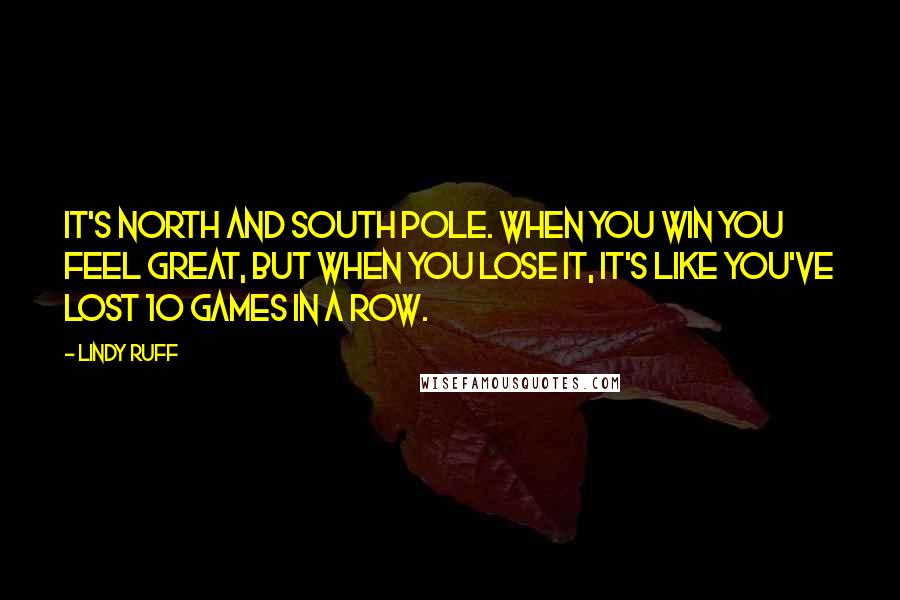 Lindy Ruff Quotes: It's north and south pole. When you win you feel great, but when you lose it, it's like you've lost 10 games in a row.