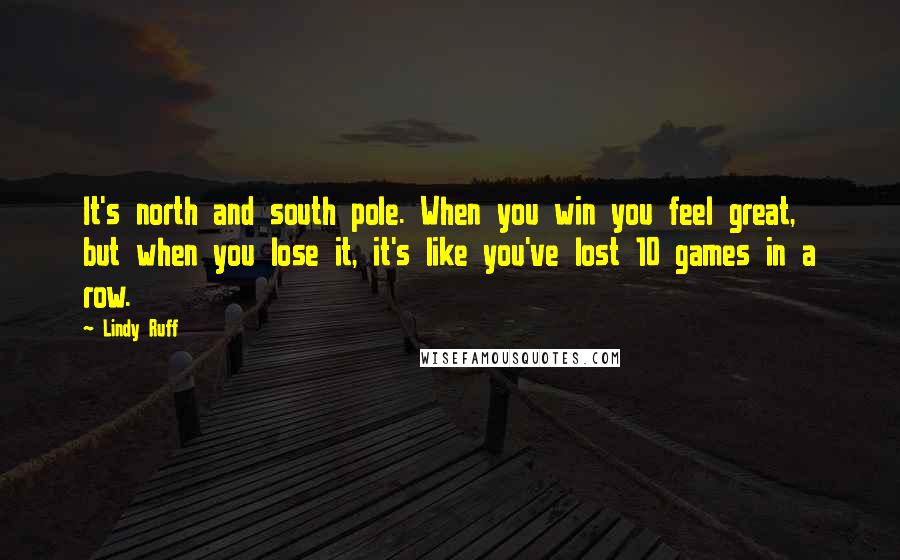 Lindy Ruff Quotes: It's north and south pole. When you win you feel great, but when you lose it, it's like you've lost 10 games in a row.